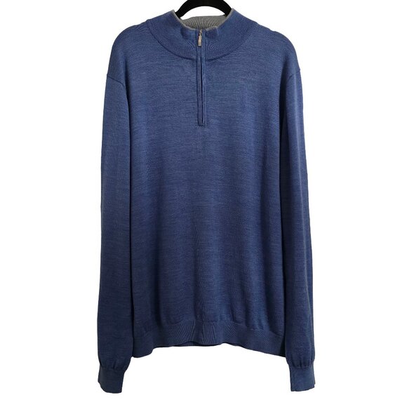 Saks Fifth Avenue Other - Saks Fifth Avenue Merino Wool Blend Mock Neck 1/4 Zip Blue Sweater Men's Size XL